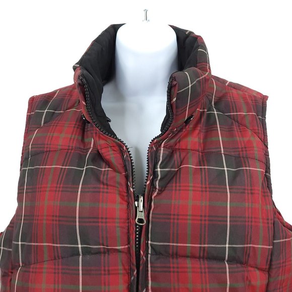 In Style We Trust NY Reversible Zip Puffer Vest Womens M Red Tartan Plaid Black - Picture 4 of 16